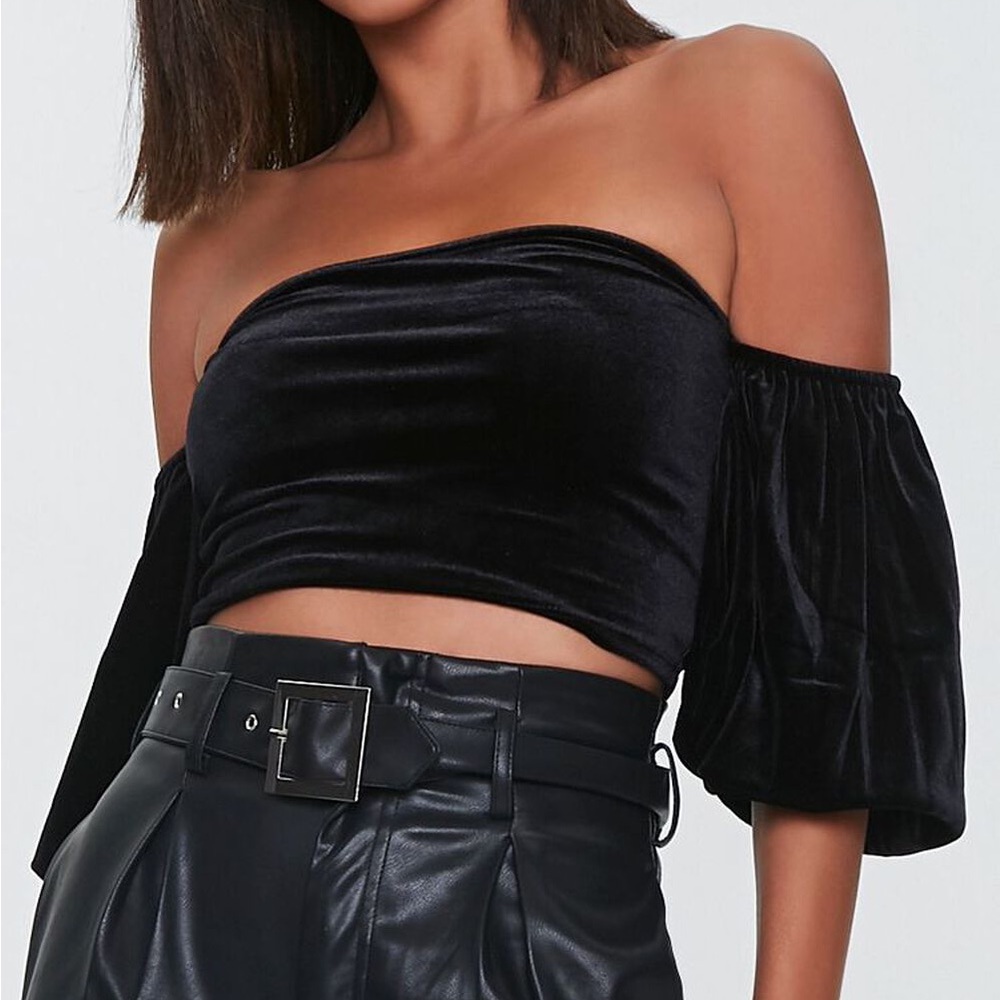 Forever 21 black velvet puff sleeve tube top